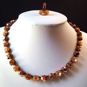 Swarovski Gold Quartz and Metallic on Antique Copper Necklace